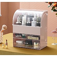 Moochi Pink Professional Large Cosmetic Makeup Organizer Dust Water Proof Cosmetics Storage Display Case With Drawers Portable F