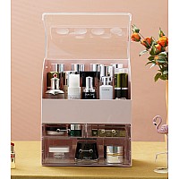 Moochi Pink Professional Large Cosmetic Makeup Organizer Dust Water Proof Cosmetics Storage Display Case With Drawers Portable F