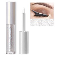 Erinde Liquid Glitter Eyeshadow Eyeliner, Metallic Shimmer Glitter Eyeshadow Liner, High Pigment Colored Eyeliner, Waterproof Long Lasting Sparkle Christmas Eye Makeup for Women, Pearl White