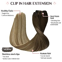 Hair Extensions Clip In Human Hair 120G 7Pcs 20 Inch Maxita Walnut Brown To Ash Brown And Bleach Blonde Hair Extensions Clip I