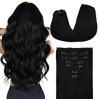 Maxita Human Hair Clip In Extensions Jet Black 120G 24 Inch 7Pcs Real Hair Extensions Clip In Human Hair Remy Natural Straight