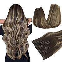 Hair Extensions Clip In Human Hair 14 Inch 120G 7Pcs Matita Balayage Chocolate Brown To Honey Blonde Real Hair Extensions Remy