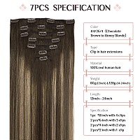 Hair Extensions Clip In Human Hair 14 Inch 120G 7Pcs Matita Balayage Chocolate Brown To Honey Blonde Real Hair Extensions Remy