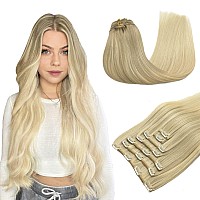 Human Hair Clip In Extensions 22 Inch 7Pcs 120G Maxita Ash Blonde To Golden Blonde And Platinum Blonde Hair Extensions Real Hu