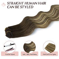 Clip In Hair Extensions Real Human Hair 7Pcs 120G Walnut Brown To Ash Brown And Bleach Blonde 22 Inch Maxita Real Hair Extensi