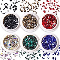 SILPECWEE 6 Boxes Flat Back Nail Rhinestones Nail Gems Glass Crystals Rhinestones for Nails 3d Nail Stones Nail Diamond Nail Jewelry for Nail Art Decoration DIY Craft