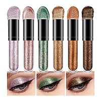 SUAKE 6 Pcs Purple Green Liquid Glitter Eyeshadow Makeup Kit.Silver Gold Colorful Liquid Glitter Eyeliner Shimmer Eye Makeup Palette.Longwearing Quick-Drying sombras liquidas brillantes para ojos