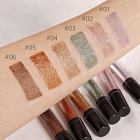 SUAKE 6 Pcs Purple Green Liquid Glitter Eyeshadow Makeup Kit.Silver Gold Colorful Liquid Glitter Eyeliner Shimmer Eye Makeup Palette.Longwearing Quick-Drying sombras liquidas brillantes para ojos