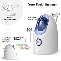 Newbealer Facial Steamer, Mini Aroma Face Steamer, Nano Ionic Hot Mist Face Humidifier for Facial Deep Cleaning, Home Sauna Spa Sprayer with 9 Pieces Acne Remover Kit (Blue, 160 ml)