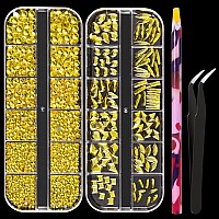 Multi Shapes Lemon Yellow 3D Glass Crystal Nail Art Rhinestones Kit With Flatback Round Bead Charm Gem Stone Jewelry Diamond Wit