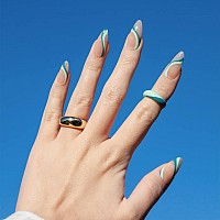 Docvoeomh Green Acrylic Press On Nails Medium Almond Shaped Fake Nails Full Cover False Nails With Green Swirl Designs Nail For