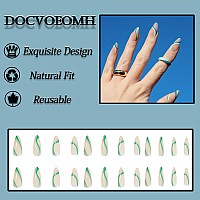 Docvoeomh Green Acrylic Press On Nails Medium Almond Shaped Fake Nails Full Cover False Nails With Green Swirl Designs Nail For