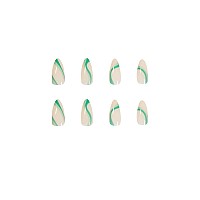 Docvoeomh Green Acrylic Press On Nails Medium Almond Shaped Fake Nails Full Cover False Nails With Green Swirl Designs Nail For