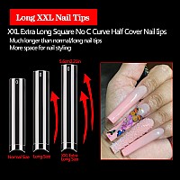 600Pcs No C Curve Nail Tips For Acrylic Nails Professional Xxl Clear Nail Tips Straight Square Flat Nails Tips Extra Long Acry