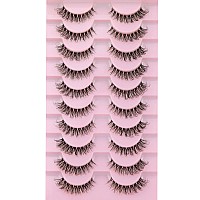 False Eyelashes 3D Natural Lashes Clear Band Fake Lashes Wispy Faux Mink Lashes Pack 14Mm Volume Cat Eye Eyelashes By Calphdiar