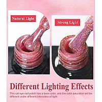 Holographic Pink 9D Cat Eye Shiny Gel Polish Glitter Soak Off Nail Polish With Magnetic Stick For Nail Salon 15Ml05Fl Oz