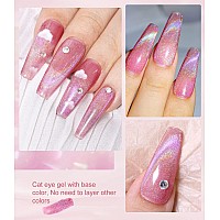 Holographic Pink 9D Cat Eye Shiny Gel Polish Glitter Soak Off Nail Polish With Magnetic Stick For Nail Salon 15Ml05Fl Oz