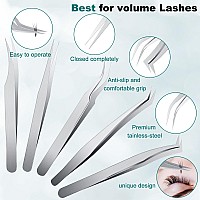 Chumia 5 Pcs Eyelash Extension Tweezers Volume Lash Tweezers Eyelash Extensions With Box Stainless Steel Pointed Lash Tweezers S