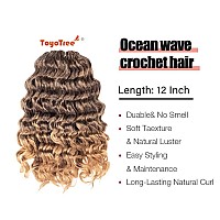 ToyoTree Ocean Wave Crochet Hair - 12 Inch 8 Packs Ombre Light Brown to Blonde Crochet Braids, Synthetic Braiding Hair Extensions (12 inch, T4/27)