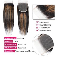 Haha Brown Highlight Bundles With 4X4 Closure Brazilian Human Hair Ombre Bundles With Closure Straight 10A Remy Virgin Hair Weav