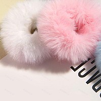 Fuzzy Furry Faux Rabbit Fur Hair Band Rope Wristband Ponytail Holder Hair Ring And Hair Accessories 12Pcs Colorful