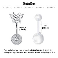 Qwalit Belly Button Piercing Kit Belly Piercing Kit Navel Piercing Kit Stainless Steel Butterfly