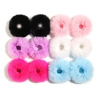 Fuzzy Furry Artificial Rabbit Fur Hair Accessory Faux Fur Rope Wristband Hair Ring Ponytail Holder Bright Mixed