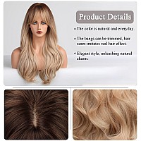 HAIRCUBE Long Blonde Wigs for Women Wave Curly Wig with Bangs Natural Brown Roots Synthetic Wigs for Daily Use