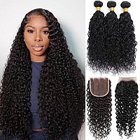 Brazilian Water Wave 3 Bundles And Closure Wet And Wavy Bundles With 4X4 Free Part Closure Human Hair Unprocessed Water Wave Vir