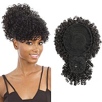 Fayasu Afro Puff Drawstring Ponytail With Kinky Curly Hair Clip In Bangs Short Ponytail Hair Extensions Updo Hairpieces For Blac