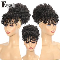 Fayasu Afro Puff Drawstring Ponytail With Kinky Curly Hair Clip In Bangs Short Ponytail Hair Extensions Updo Hairpieces For Blac