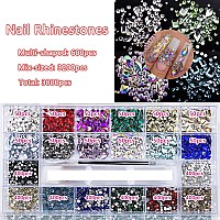 3800Pcs AB Gold Red Green Blue Black Pink Yellow Mix Colored Multi Shaped Big Nail Rhinestones Crystals Multi Sized Nail Round Beads Glass Gems Rhinestones for Nail DIY Crafts Jewelry