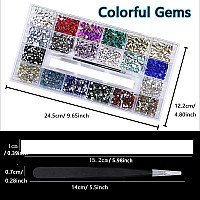 3800Pcs AB Gold Red Green Blue Black Pink Yellow Mix Colored Multi Shaped Big Nail Rhinestones Crystals Multi Sized Nail Round Beads Glass Gems Rhinestones for Nail DIY Crafts Jewelry