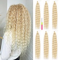 MAYSA 613 Blonde Ocean Wave Synthetic Soft Curly Crochet Hair Extensions, 6 Packs 22inch Deep Wave Crochet Hair Extensions for Women #613 Bleach Blonde