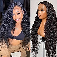 13x6 HD Transparent Lace Front Wigs Human Hair Water Wave Lace Frontal Human Hair Wigs for Black Women 180 Density Brazilian Lace Front Wig Human Hair Pre Plucked with Natural Baby Hair (24 Inch)