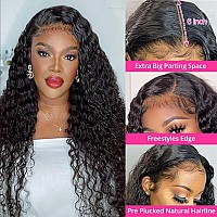 SNJON 13x6 HD Transparent Lace Front Wigs Human Hair 180 Density Curly Lace Front Wigs Water Wave Wigs for Black Women Wet and Wavy Human Hair Wig Pre Plucked with Baby Hair Natural Color (22 Inch)