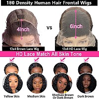 SNJON 13x6 HD Transparent Lace Front Wigs Human Hair 180 Density Curly Lace Front Wigs Water Wave Wigs for Black Women Wet and Wavy Human Hair Wig Pre Plucked with Baby Hair Natural Color (22 Inch)