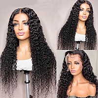 SNJON 13x6 HD Transparent Lace Front Wigs Human Hair 180 Density Curly Lace Front Wigs Water Wave Wigs for Black Women Wet and Wavy Human Hair Wig Pre Plucked with Baby Hair Natural Color (22 Inch)