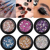 6 Boxes 3D Crystal Rhinestone For Nail Art Jewelry Set Gold Nail Studs Rivet Nail Sticker Rhinestones For Nail Design Colorful G