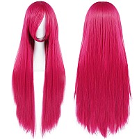 Anogol Hair Cap32Inch80Cm Long Hot Pink Wig Cosplay Wig For Women Peluca Rosa Fuerte Larga Straight Wig For Cosplay Costume P