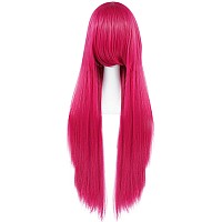 Anogol Hair Cap32Inch80Cm Long Hot Pink Wig Cosplay Wig For Women Peluca Rosa Fuerte Larga Straight Wig For Cosplay Costume P