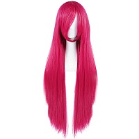 Anogol Hair Cap32Inch80Cm Long Hot Pink Wig Cosplay Wig For Women Peluca Rosa Fuerte Larga Straight Wig For Cosplay Costume P