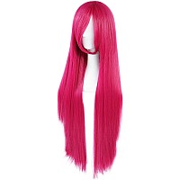 Anogol Hair Cap32Inch80Cm Long Hot Pink Wig Cosplay Wig For Women Peluca Rosa Fuerte Larga Straight Wig For Cosplay Costume P