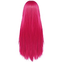 Anogol Hair Cap32Inch80Cm Long Hot Pink Wig Cosplay Wig For Women Peluca Rosa Fuerte Larga Straight Wig For Cosplay Costume P