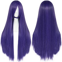 Anogol Hair Cap32Inch80Cm Long Purple Wig For Women Anime Cosplay Peluca Morada Larga Mujer Straight Wig For Halloween Costum