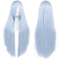 Anogol Hair Cap32Inch80Cm Long Silver Blue Wig For Women Cosplay Wig Peluca Azul Colored Wigs For Anime Cosplay Women Hallowe