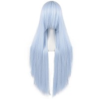 Anogol Hair Cap32Inch80Cm Long Silver Blue Wig For Women Cosplay Wig Peluca Azul Colored Wigs For Anime Cosplay Women Hallowe