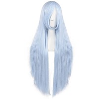 Anogol Hair Cap32Inch80Cm Long Silver Blue Wig For Women Cosplay Wig Peluca Azul Colored Wigs For Anime Cosplay Women Hallowe