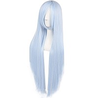 Anogol Hair Cap32Inch80Cm Long Silver Blue Wig For Women Cosplay Wig Peluca Azul Colored Wigs For Anime Cosplay Women Hallowe