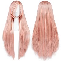 Anogol Hair Cap32Inch80Cm Light Pink Wig Peluca Rosa Claro For Anime Cosplay Women Long Straight Wig For Halloween Costumes W